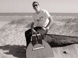 Alastair Smith with his monofin at Swansea Bay. Photo: Jade Rogers