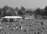 Students on Fulton House Lawn, listening to the music playing from Fulton House